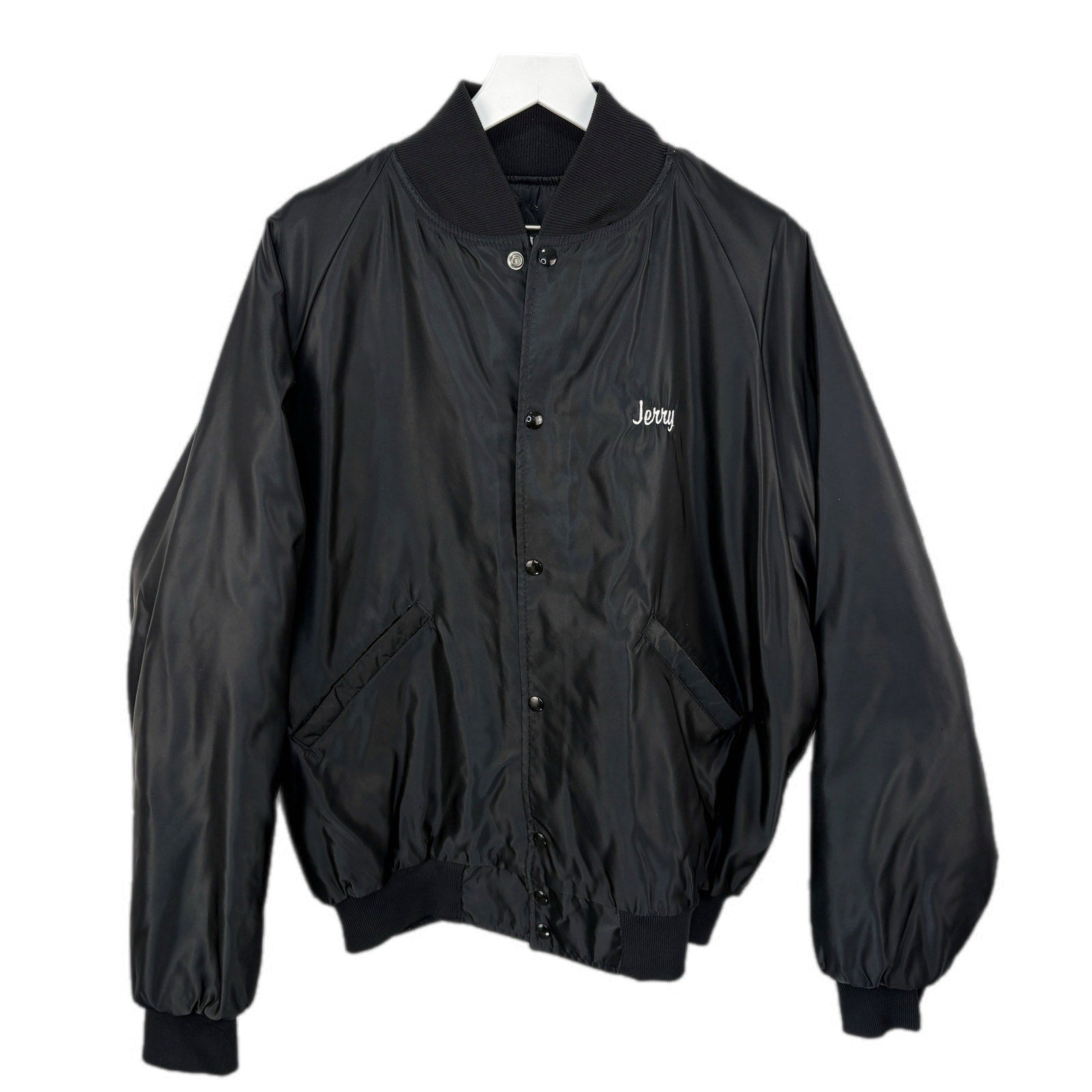 Vintage Black Satin Energy Utilities Trucker Jacket Made in USA - Men's Size XL