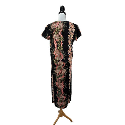 Vintage Hilo Hattie Black Floral 2 Piece Long Skirt Set - Women's Size M