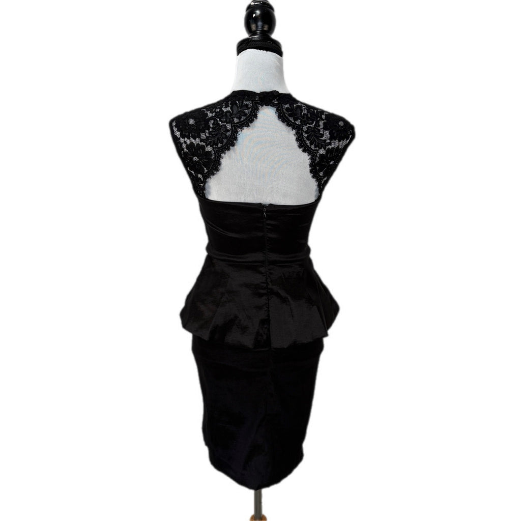 Vintage Black Peplum Pencil Dress Lace Detail - Women's Size 4