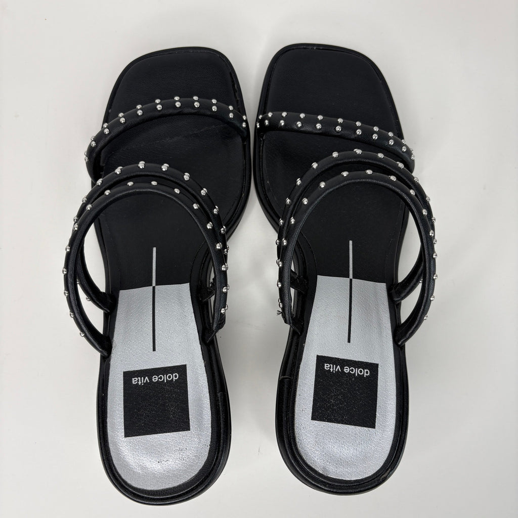 Dolce Vita Studded Black Slip On Square Toe Heeled Sandals - Women's Size 6.5