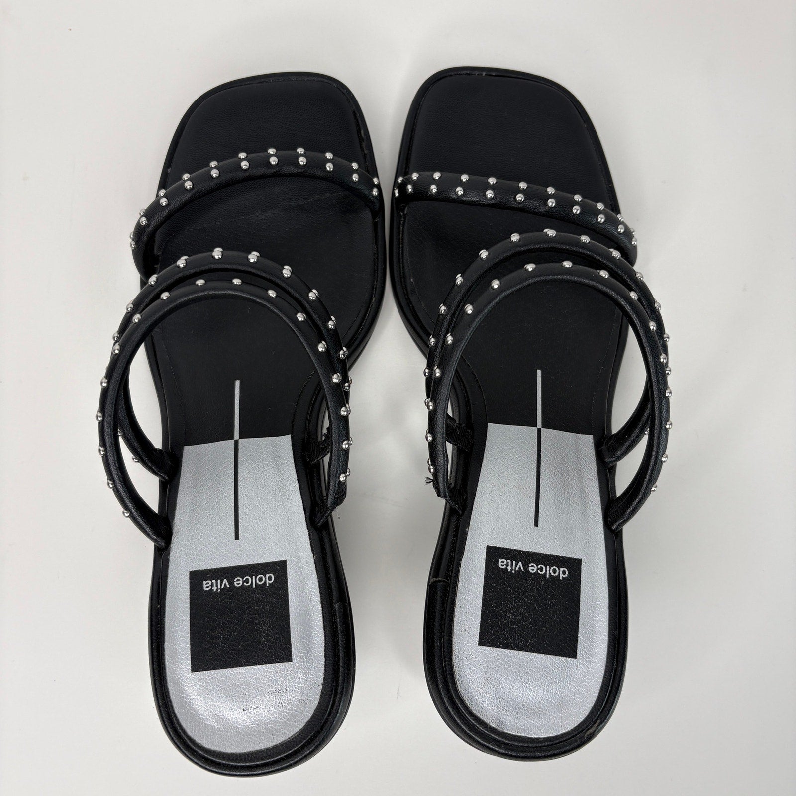 Dolce Vita Studded Black Slip On Square Toe Heeled Sandals - Women's Size 6.5