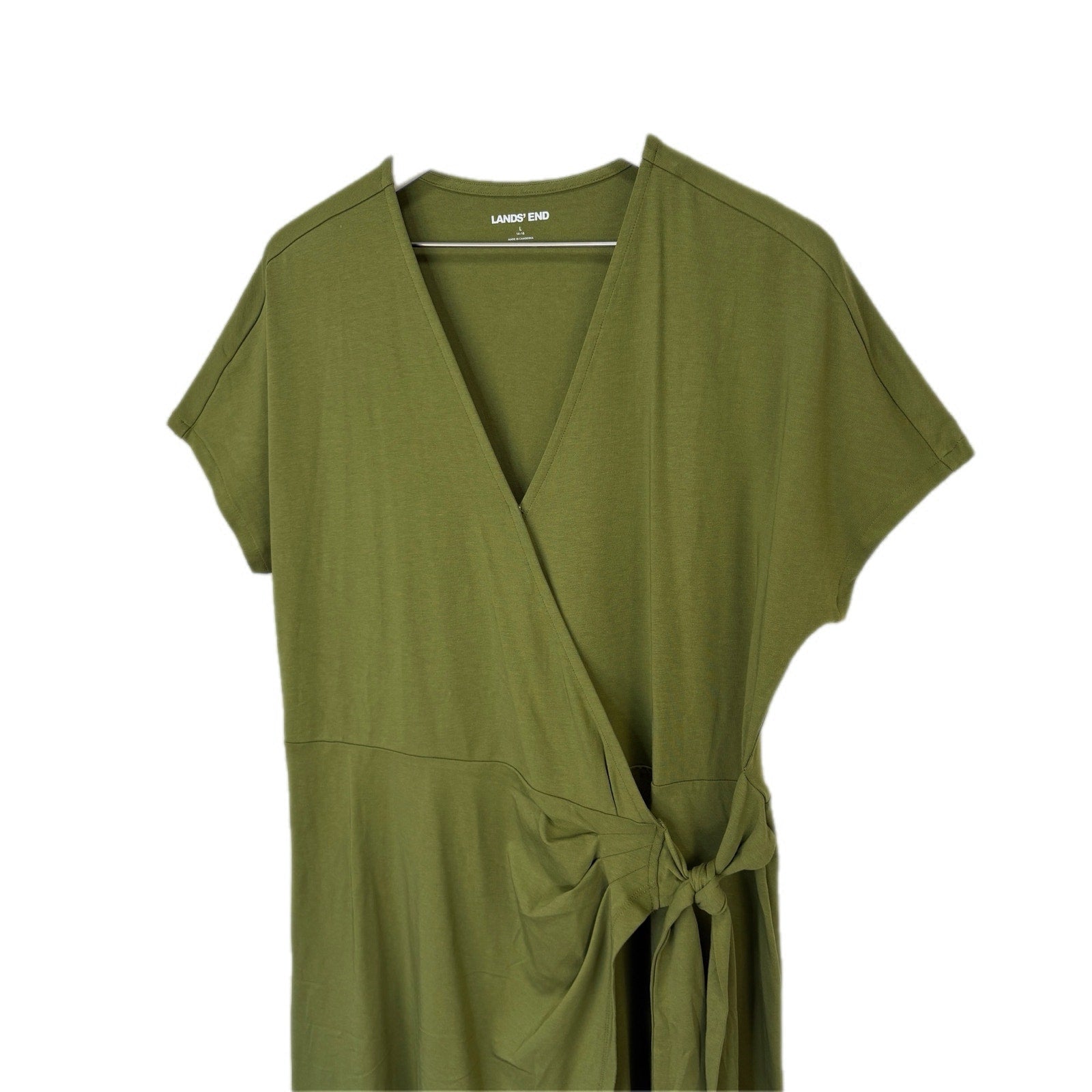 Lands' End Cotton Blend Tencel Green Wrap Dress - Women's Size L