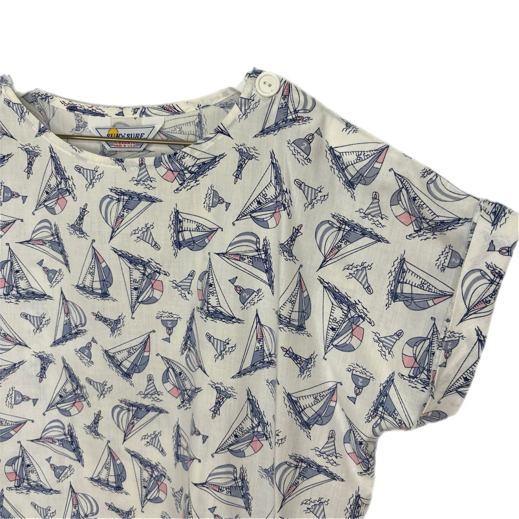 Vintage Sun n Surf Sailboats Cap Sleeve Shirt - Women's Size L