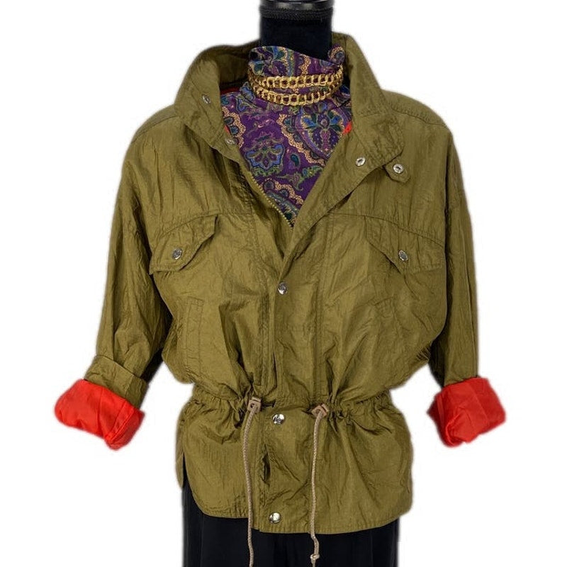 Vintage Olive Green Utility Crop Windbreaker Jacket - Women's Size M