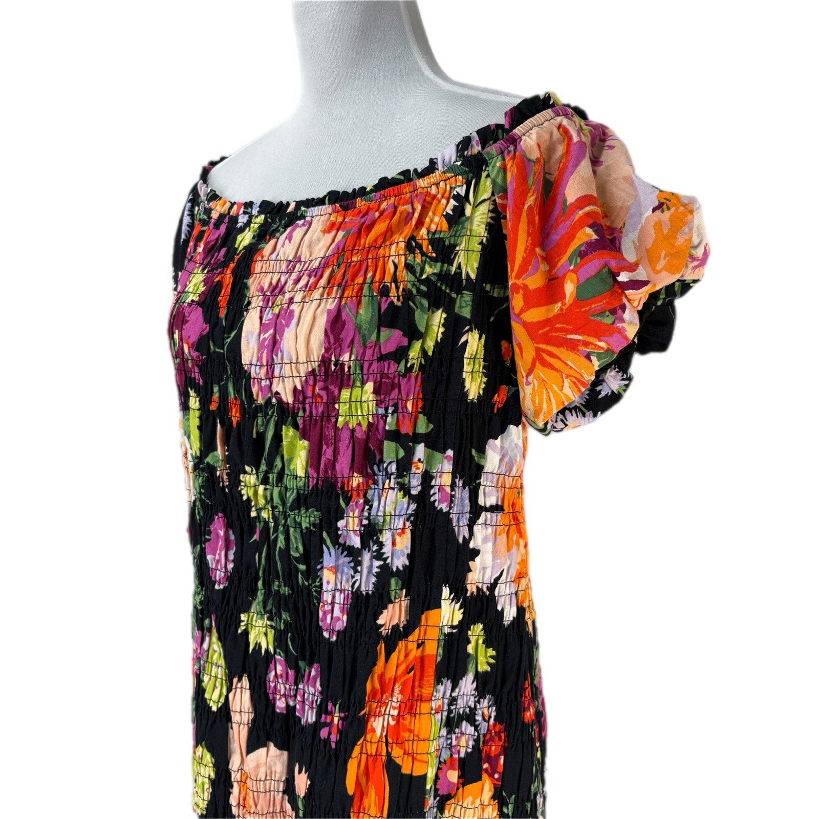 Bright Floral Stretchy Off Should Dress NWT - Women's XL