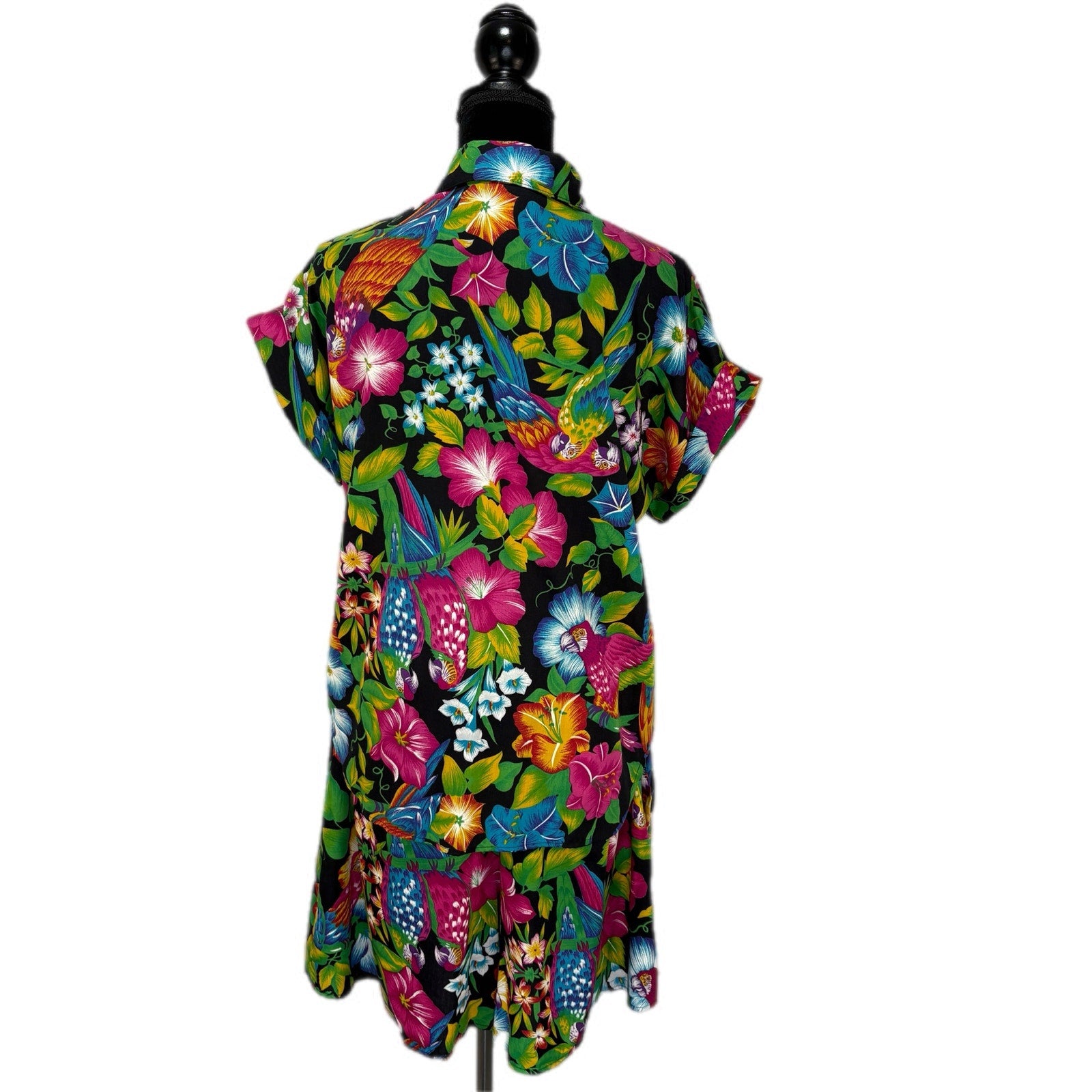 Vintage Floral Hawaiian Print 2 Piece Short Set - Women's Size 12/14