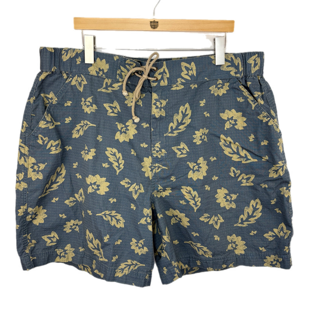 The Territory Ahead Blue Pigment Dyed Leaf Print Cotton Shorts - Men's XXL