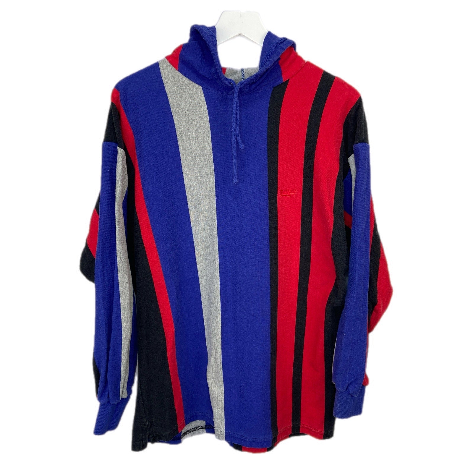 Vintage Color Block Vertical Stripe T Shirt Hoodie - Men's Size M
