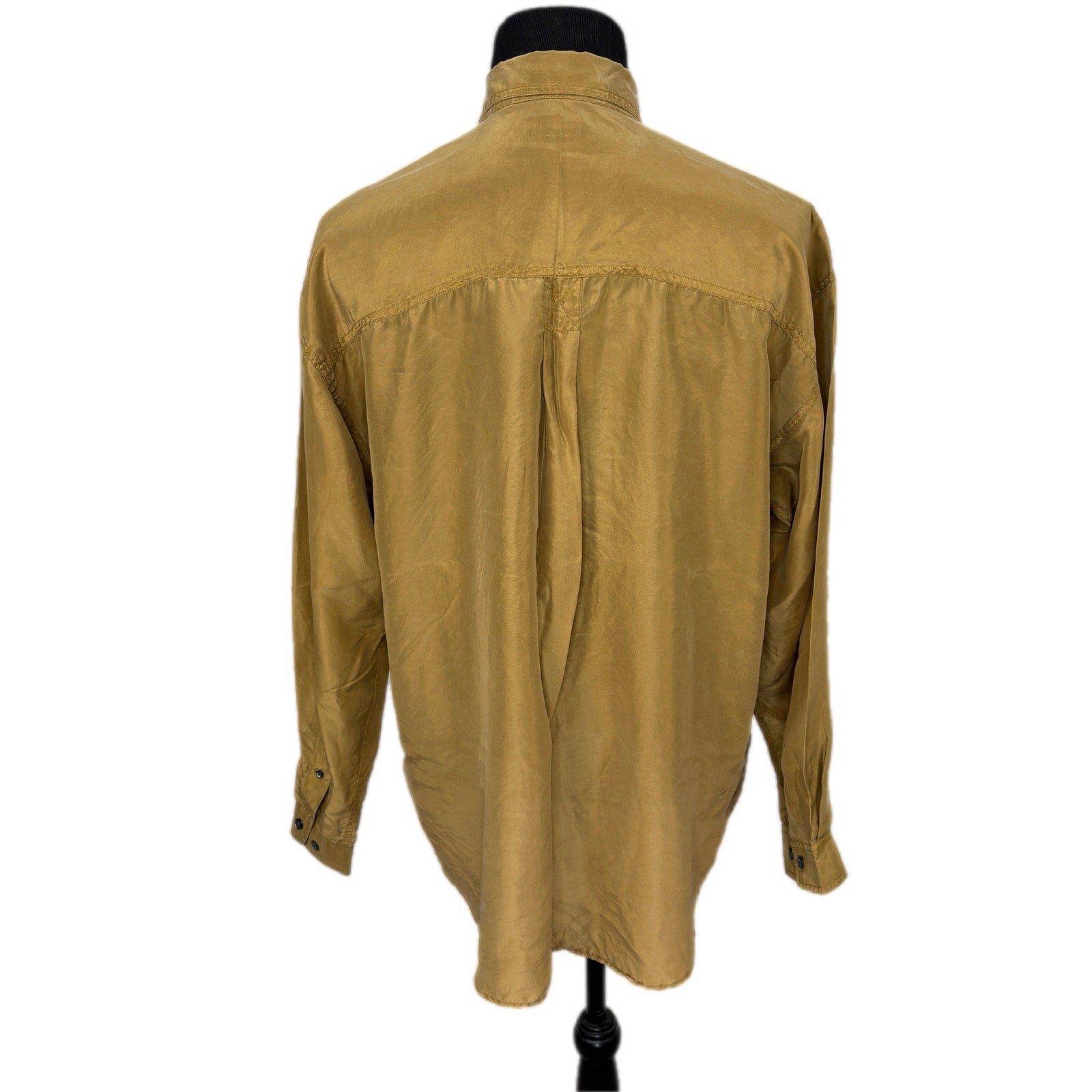 Y2K Gold Silk Long Sleeve Button Down Shirt - Men's Size L