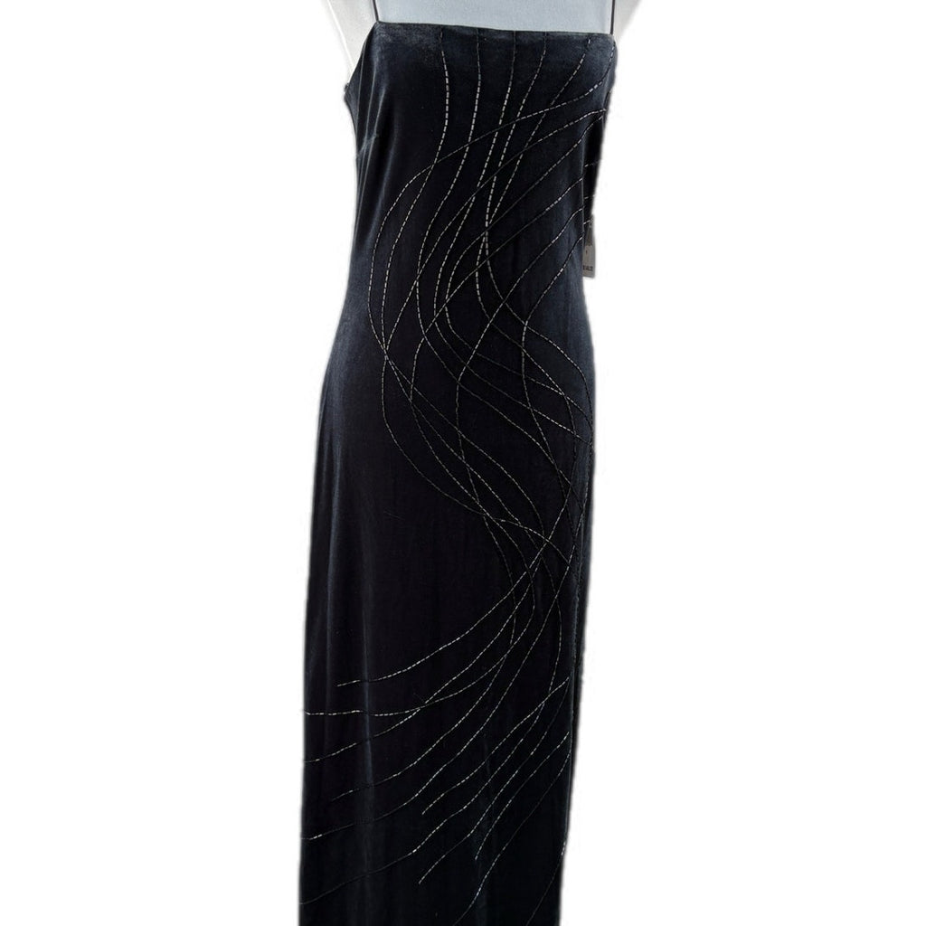 Y2K Niki Livas Gunmetal Velvet Bead Detail Formal Dress NWT - Women's Size 8