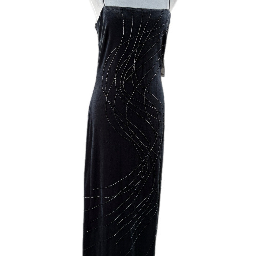Y2K Niki Livas Gunmetal Velvet Bead Detail Formal Dress NWT - Women's Size 8