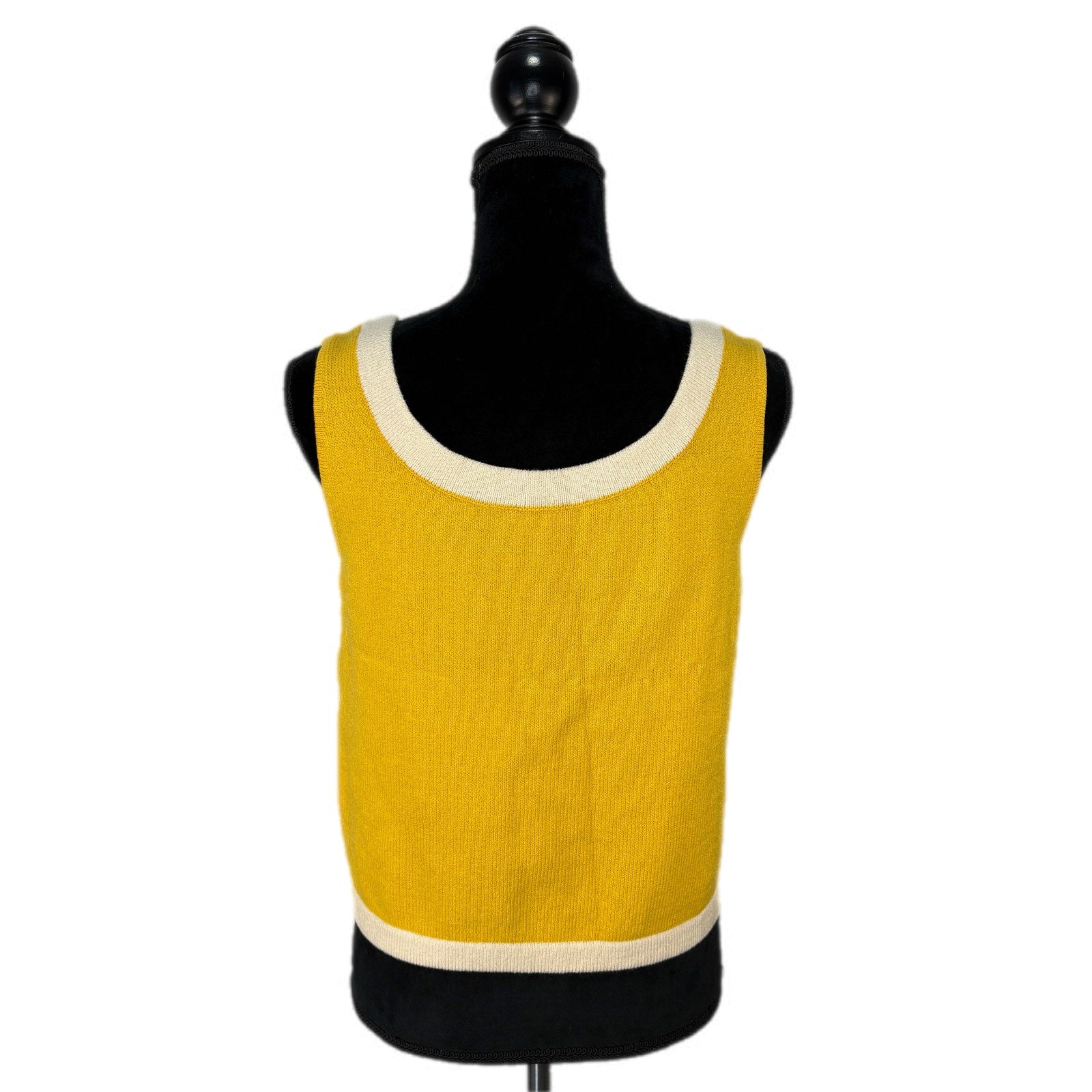 St. John Yellow White Trim Sleeveless Knit Tank - Women's Size Small