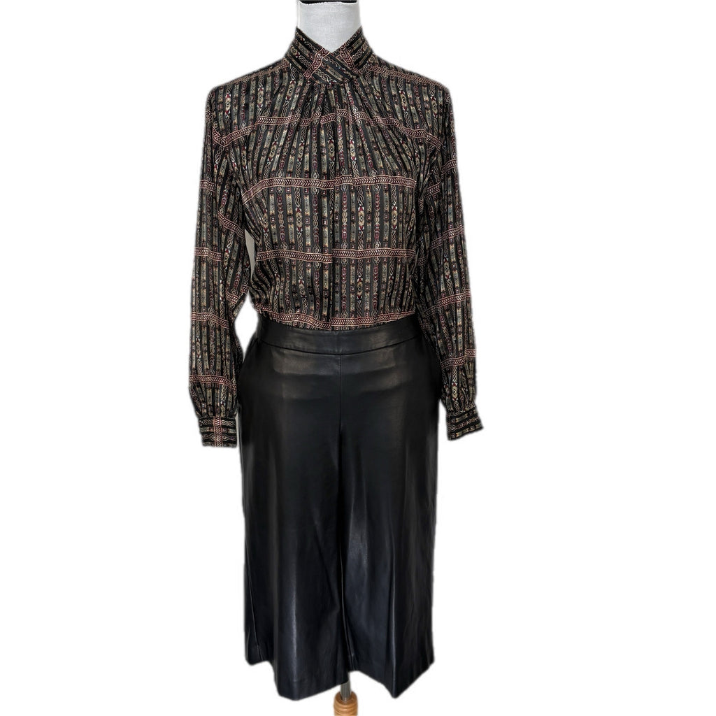 Vintage Mock Neck Mixed Pattern Stripe Sheer Blouse - Women's Size M