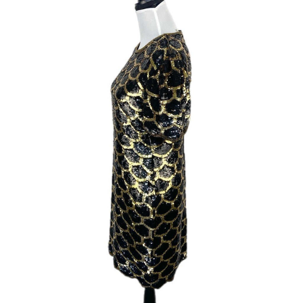 Vintage Laurence Kazar Silk Sequins Patterned Cocktail Dress - Women's Size L
