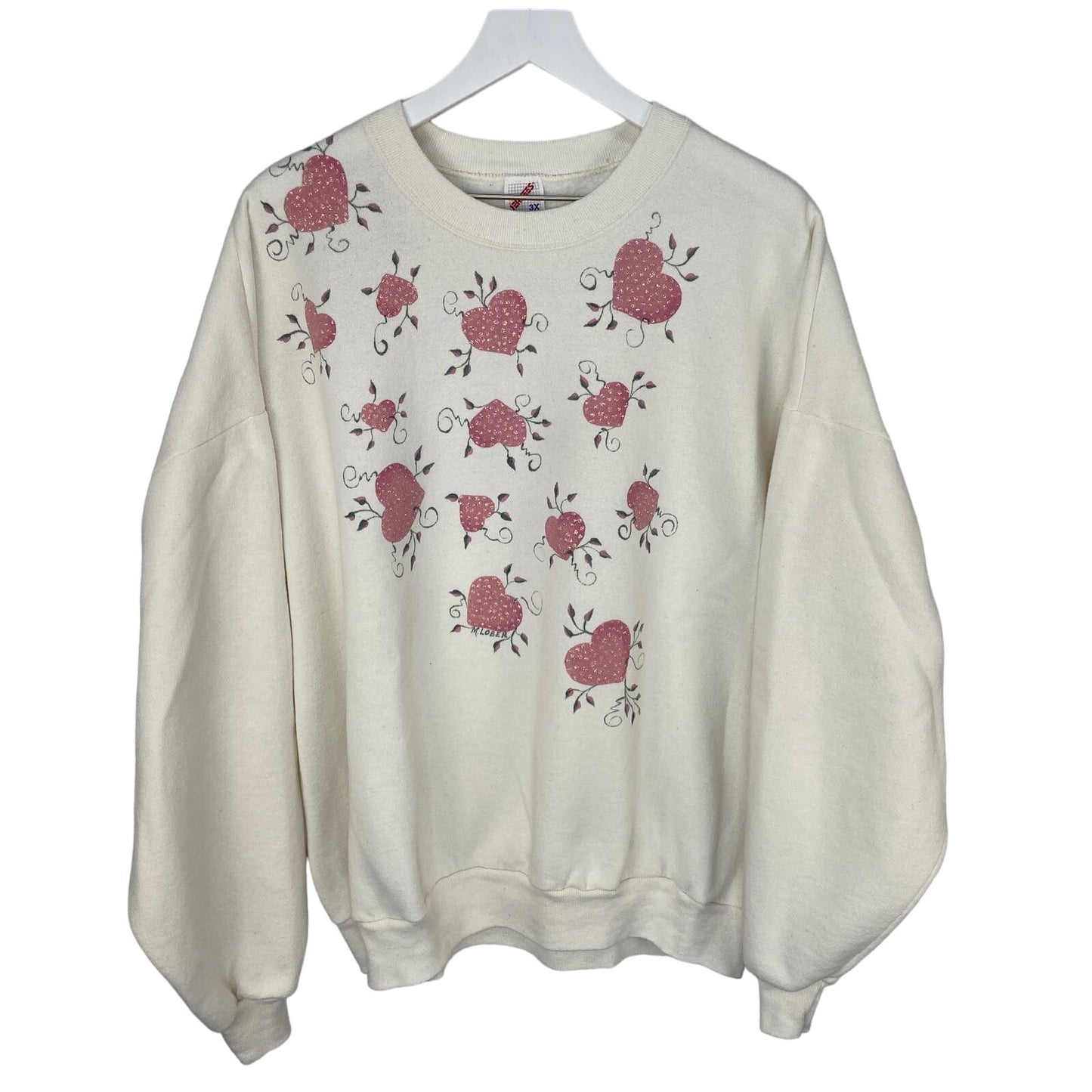 American Vintage Granny Textured Pink Glitter Hearts Crewneck Sweatshirt - 3X