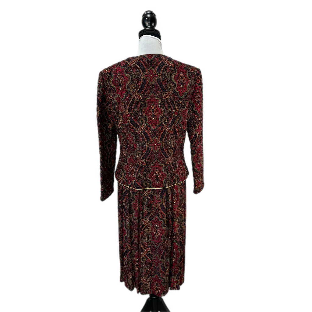 Vintage Dark Heritage Paisley Quilted Jacket and Matching Dress - Women's 14