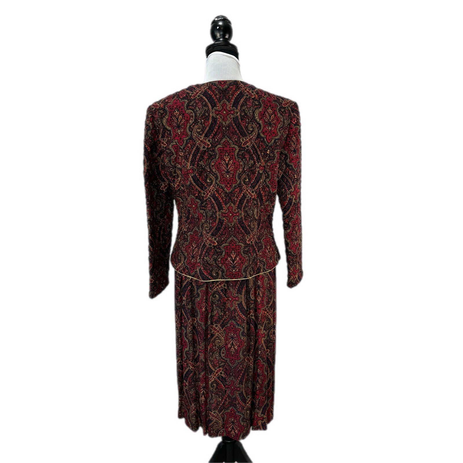 Vintage Dark Heritage Paisley Quilted Jacket and Matching Dress - Women's 14