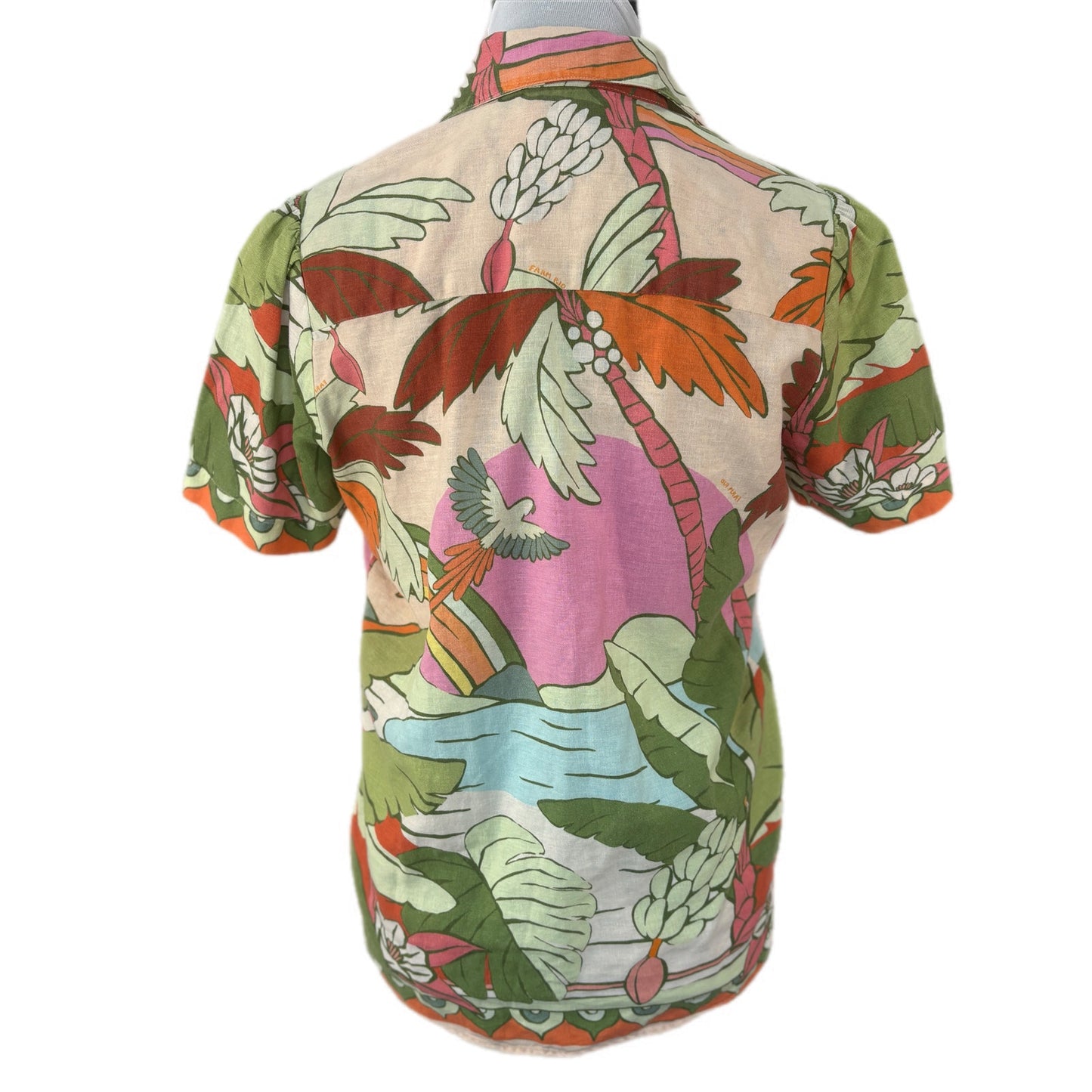 Farm Rio for Anthropologie Linen Blend Tropical Print Button Up - Women's XS