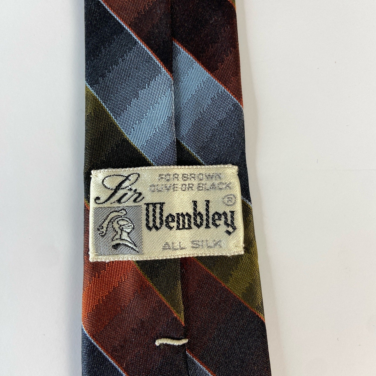 Vintage Multi Color Diagonal Stripe All Silk Men's Skinny Tie