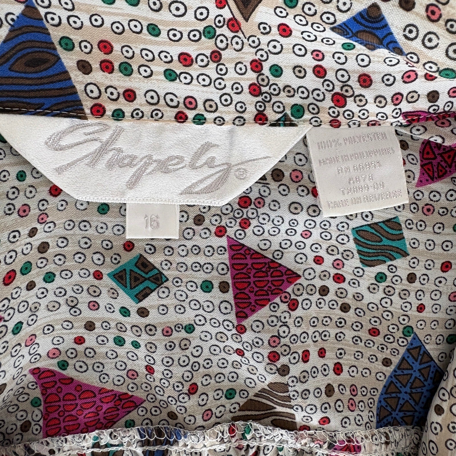 Vintage Triangle Multi Pattern Button Blouse - Women's Size 16