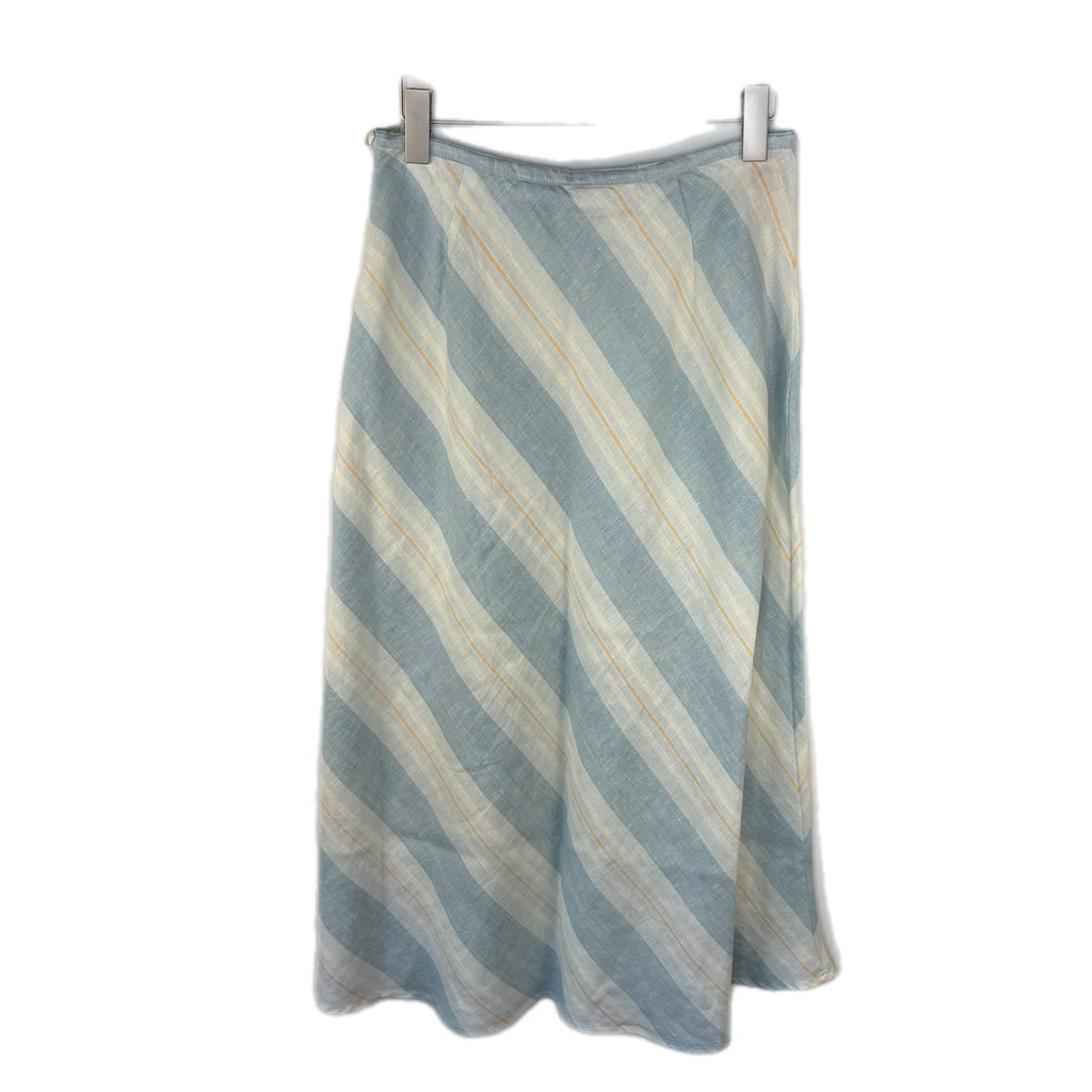 Vintage Linen Striped A Line Midi Skirt - Women's Size 12P