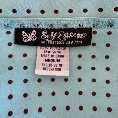 Y2K Satin Mint Green Brown Polka Dot Lace Trim Tank - Women's M