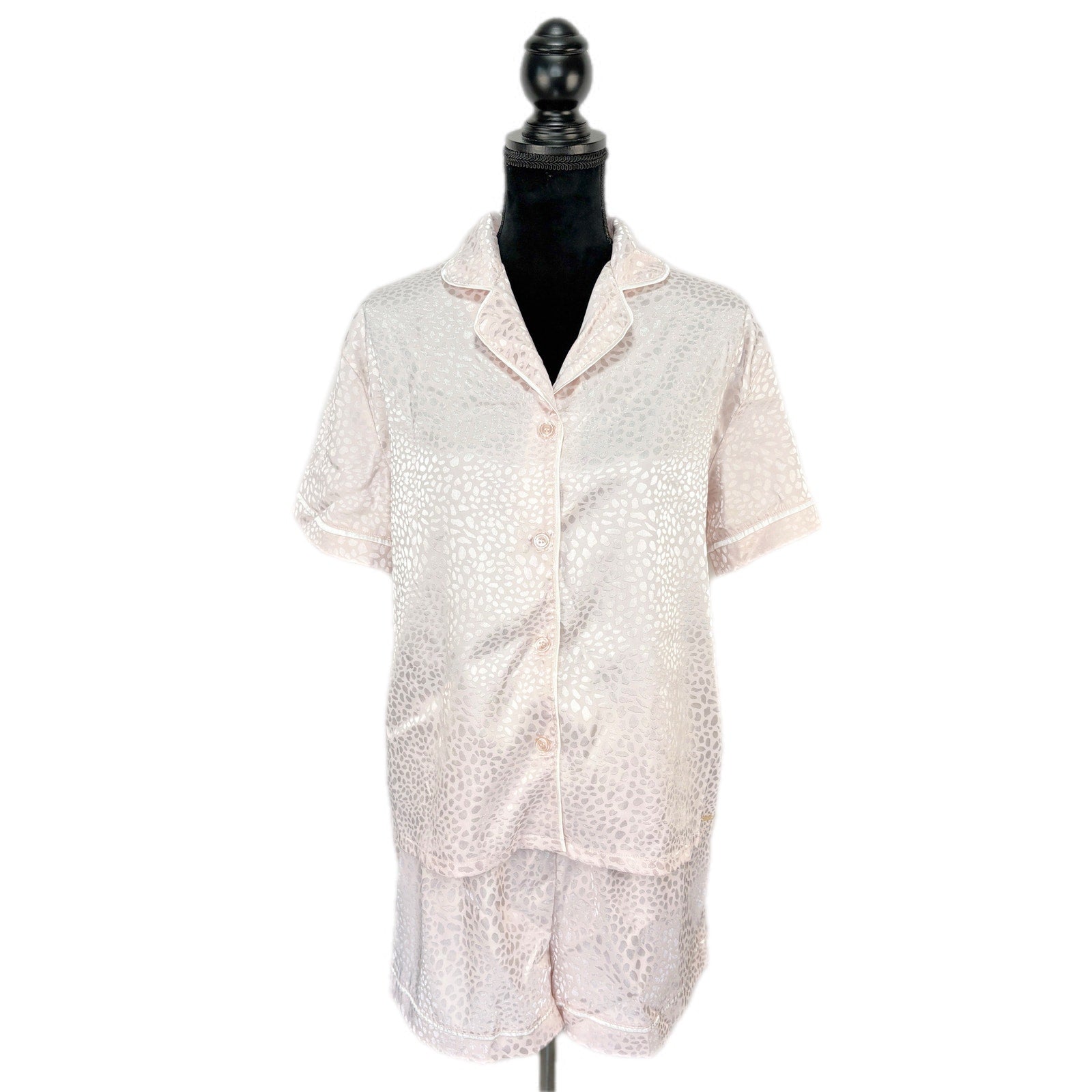 BCBGMAXAZRIA Pink Satin Animal Print Shorts Pajama Set - Women's Size L