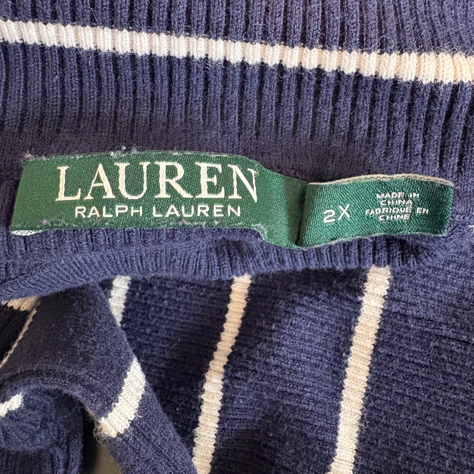 Ralph Lauren Navy Blue White Stipe Turtleneck - Women's Size 2X