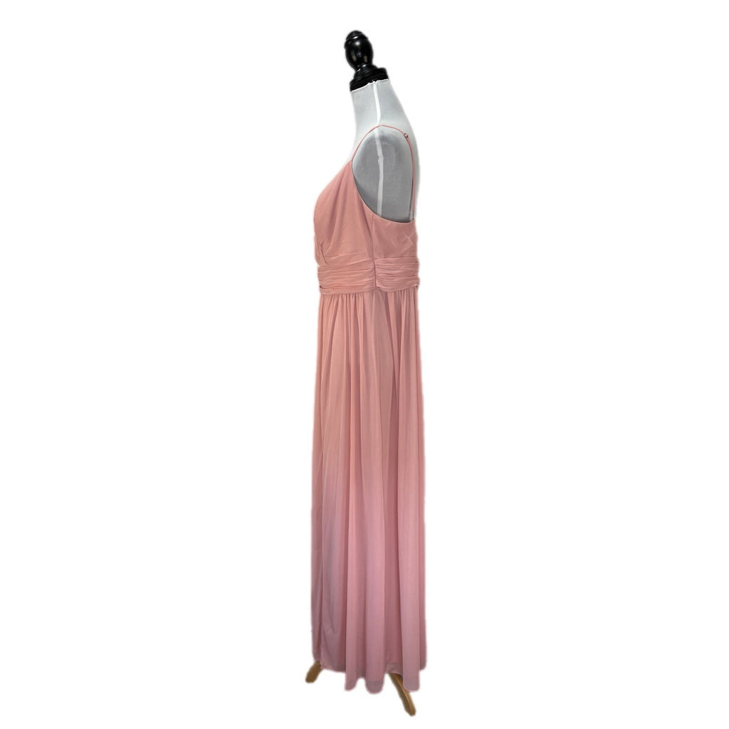 David's Bridal Blush Pink Rouched Waist Long Slip Bridesmaid Dress - Women's 16