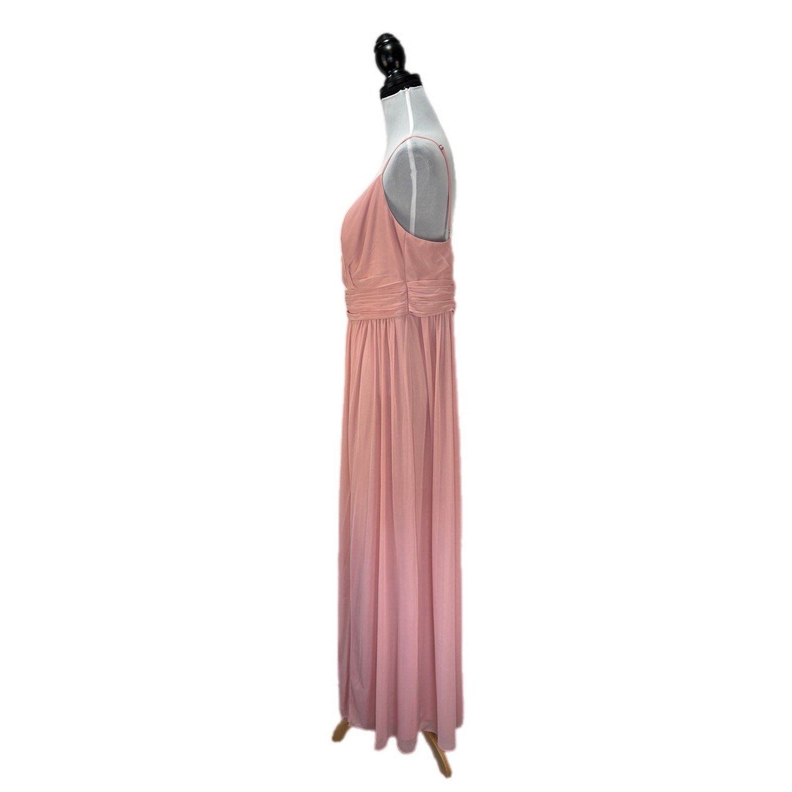 David's Bridal Blush Pink Rouched Waist Long Slip Bridesmaid Dress - Women's 16