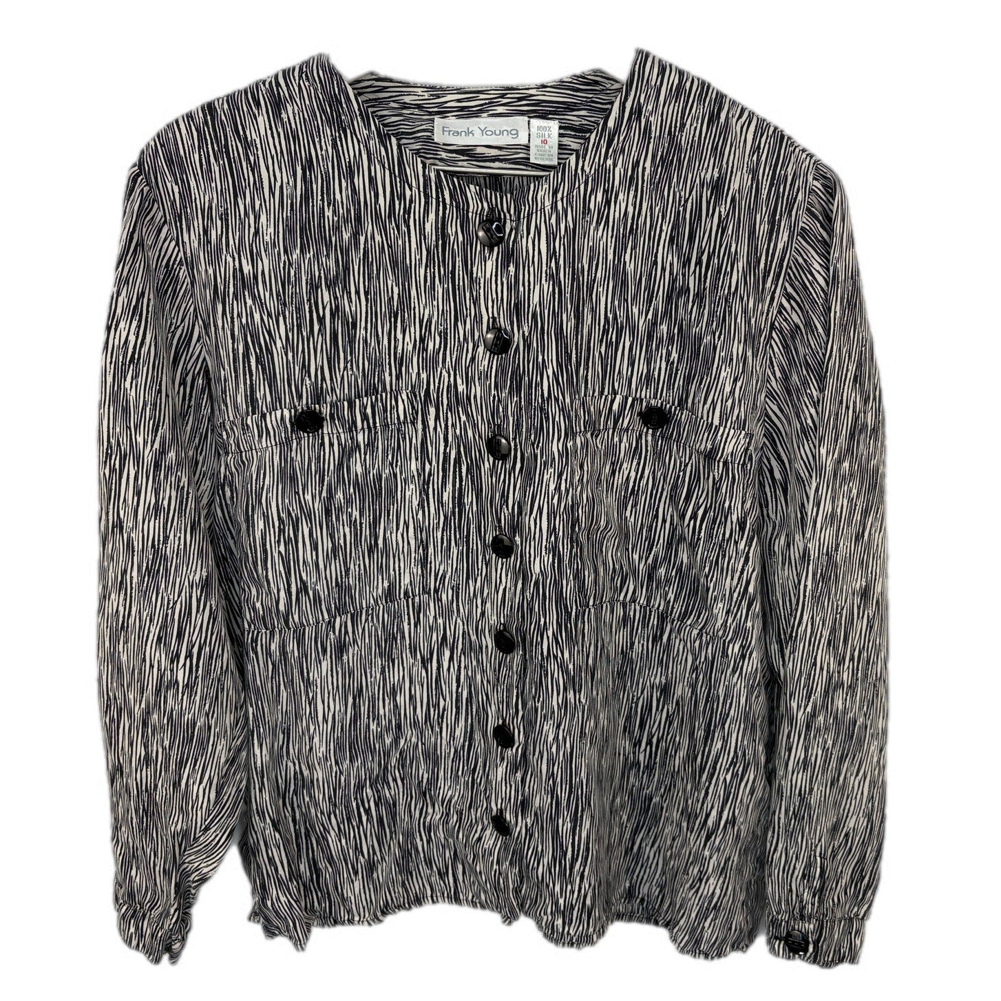 Vintage Line Pattern Silk Button Down Shirt - Women's Size 10