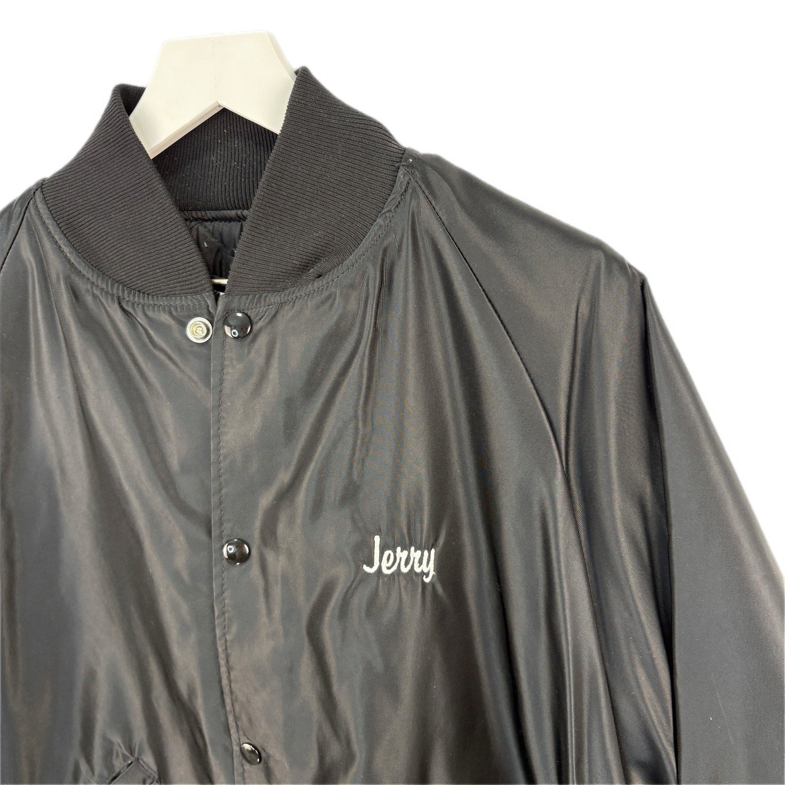 Vintage Black Satin Energy Utilities Trucker Jacket Made in USA - Men's Size XL