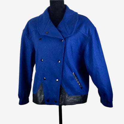 Vintage Blue Wool Blend Moto Jacket - Women's M