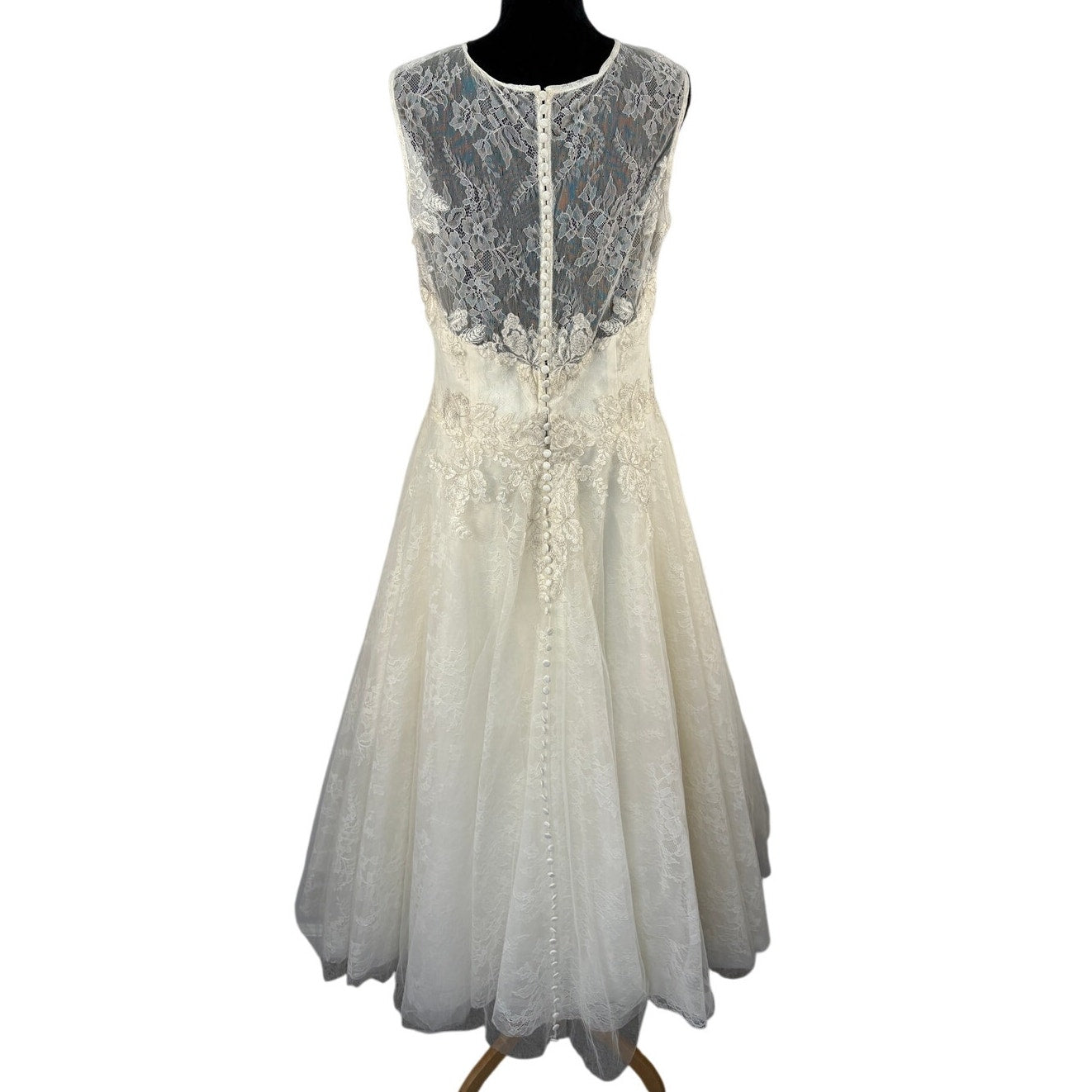 Alfred Angelo Tea Length Ivory Lace Sleeveless Wedding Dress - Women's Size 16
