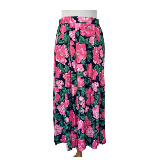 American Vintage Bright Pink Floral Pattern Midi Skirt - Women's Size 12