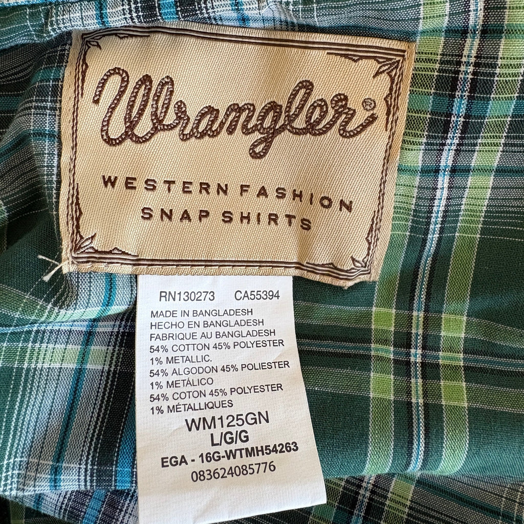 Wrangler Green Plaid Pearl Snap Western Shirt - Men's Size L