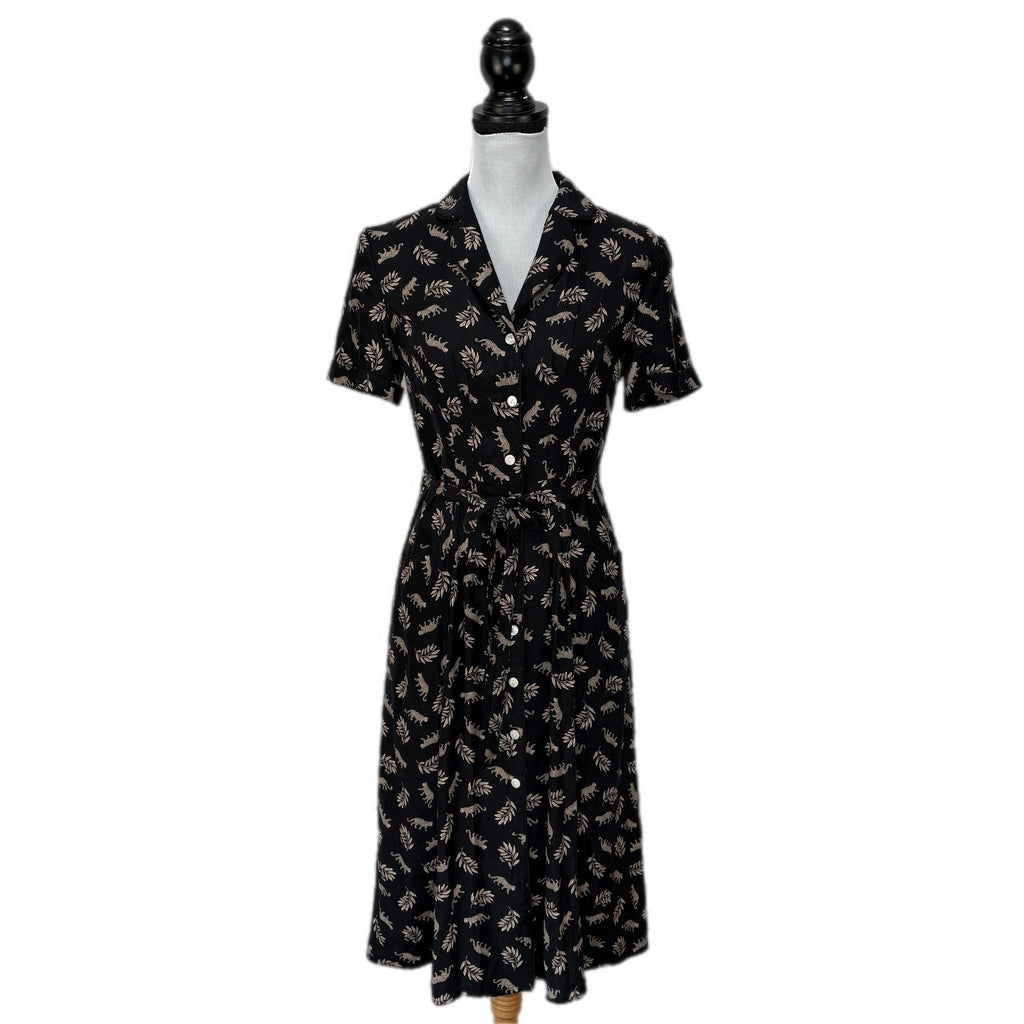 HVN Maria Silk Leaf Print Leopard Short Sleeve Shirt Dress - Women's Size 8