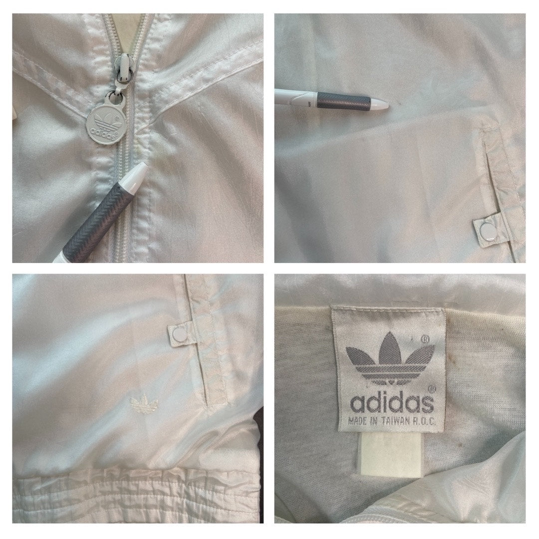 Vintage Adidas All White Oversized Fit Trefoil Logo Windbreaker - Women's Size Large