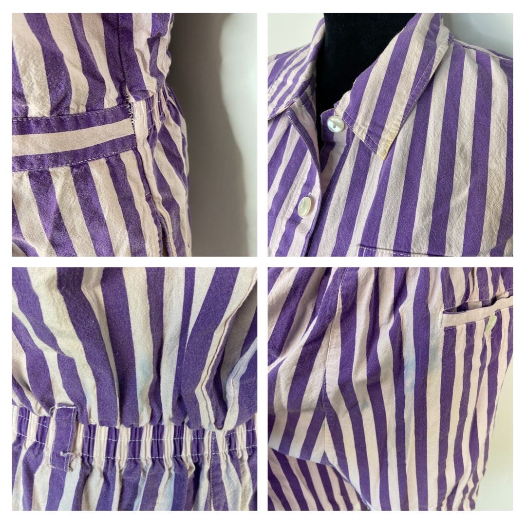 Vintage Purple Striped Sleeveless Romper - Women's XL