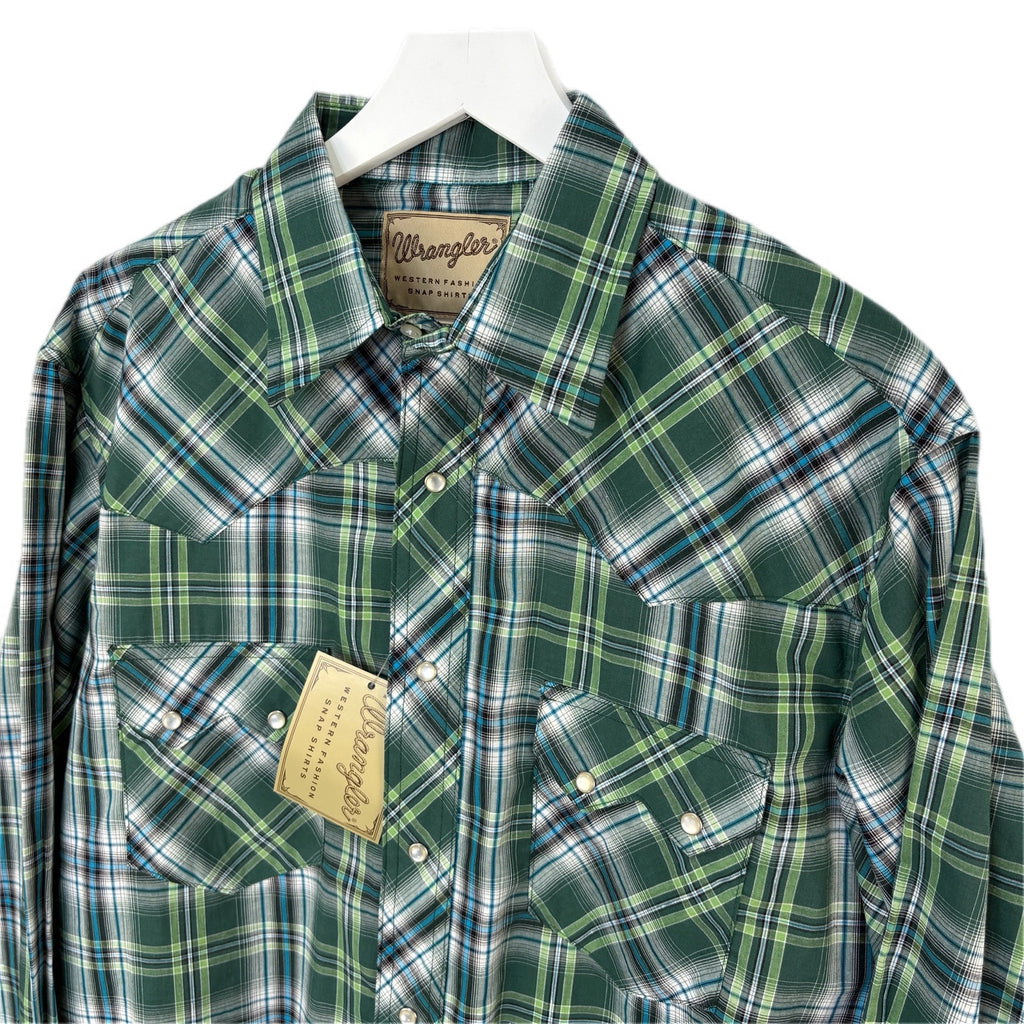Wrangler Green Plaid Pearl Snap Western Shirt - Men's Size L