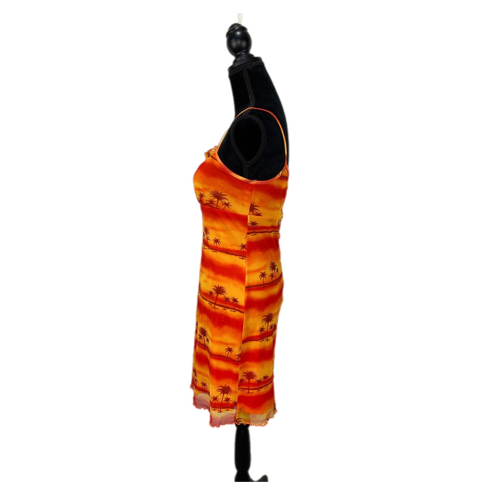 Y2K Yellow / Orange Palm Trees Sunset Sundress - Women's Size M