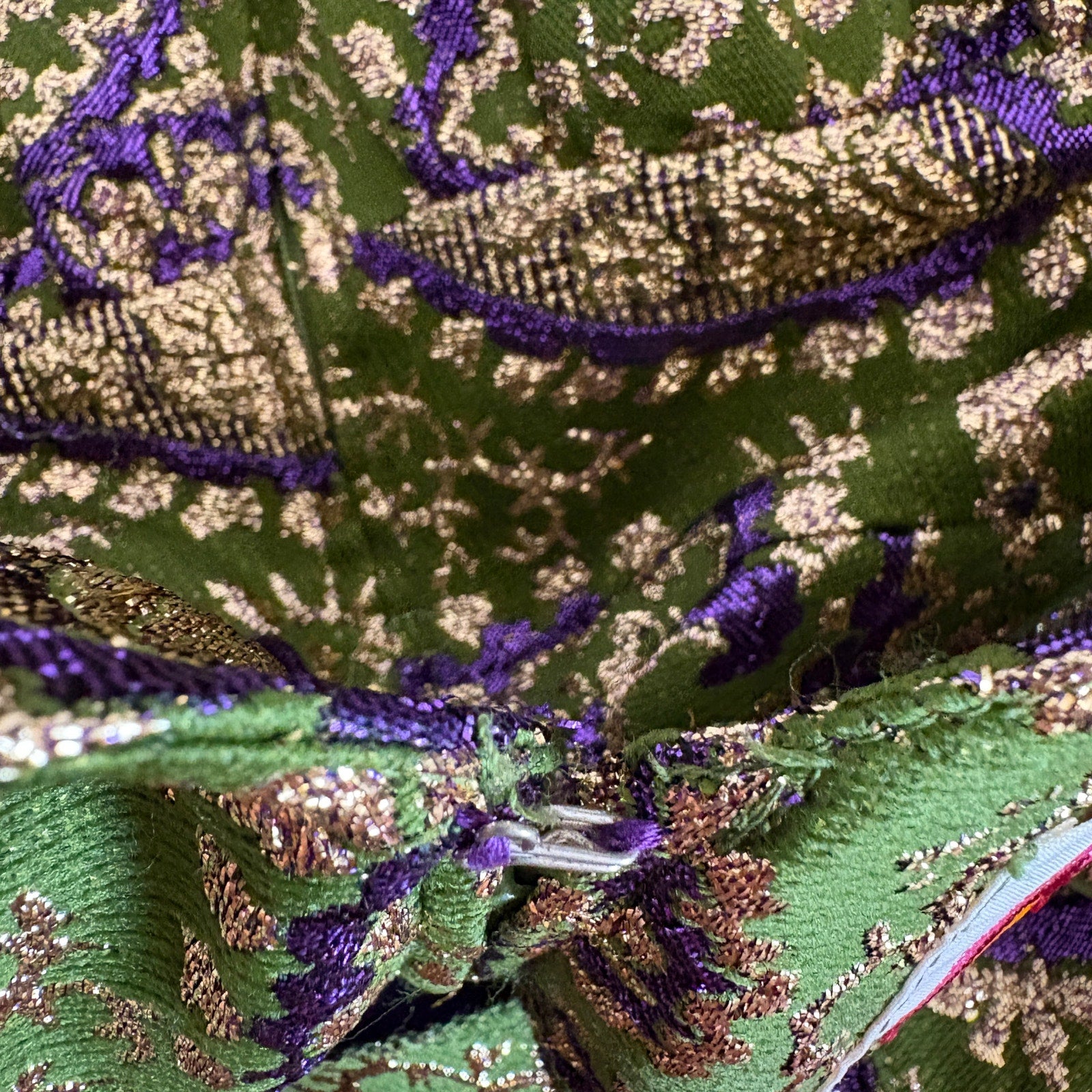 Vintage 60s Malihini Green Gold Embroidered Long Sleeveless Dress - Women's 8