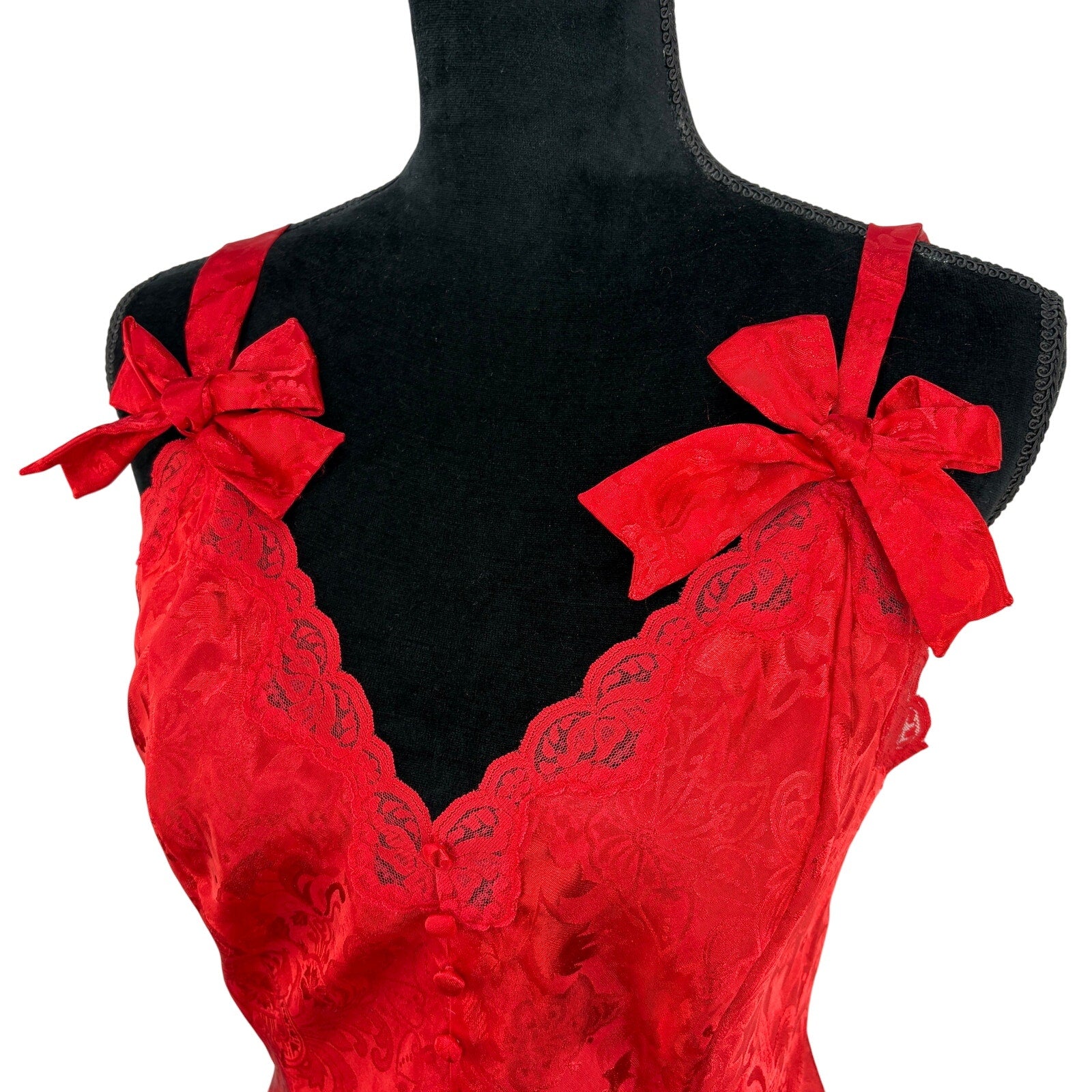 Vintage Victoria's Secret Red Damask Lace Detail Bows Teddy - Women's Size M