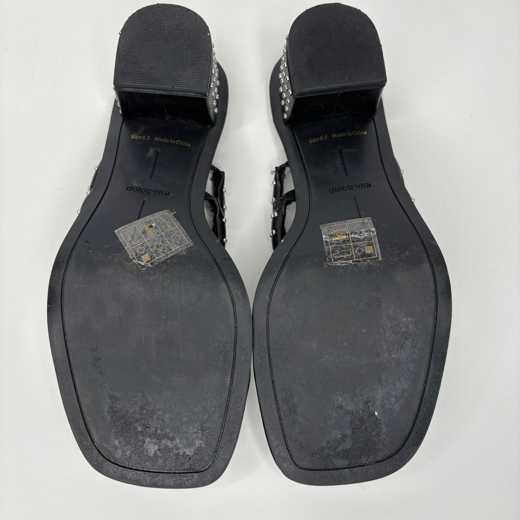 Dolce Vita Studded Black Slip On Square Toe Heeled Sandals - Women's Size 6.5