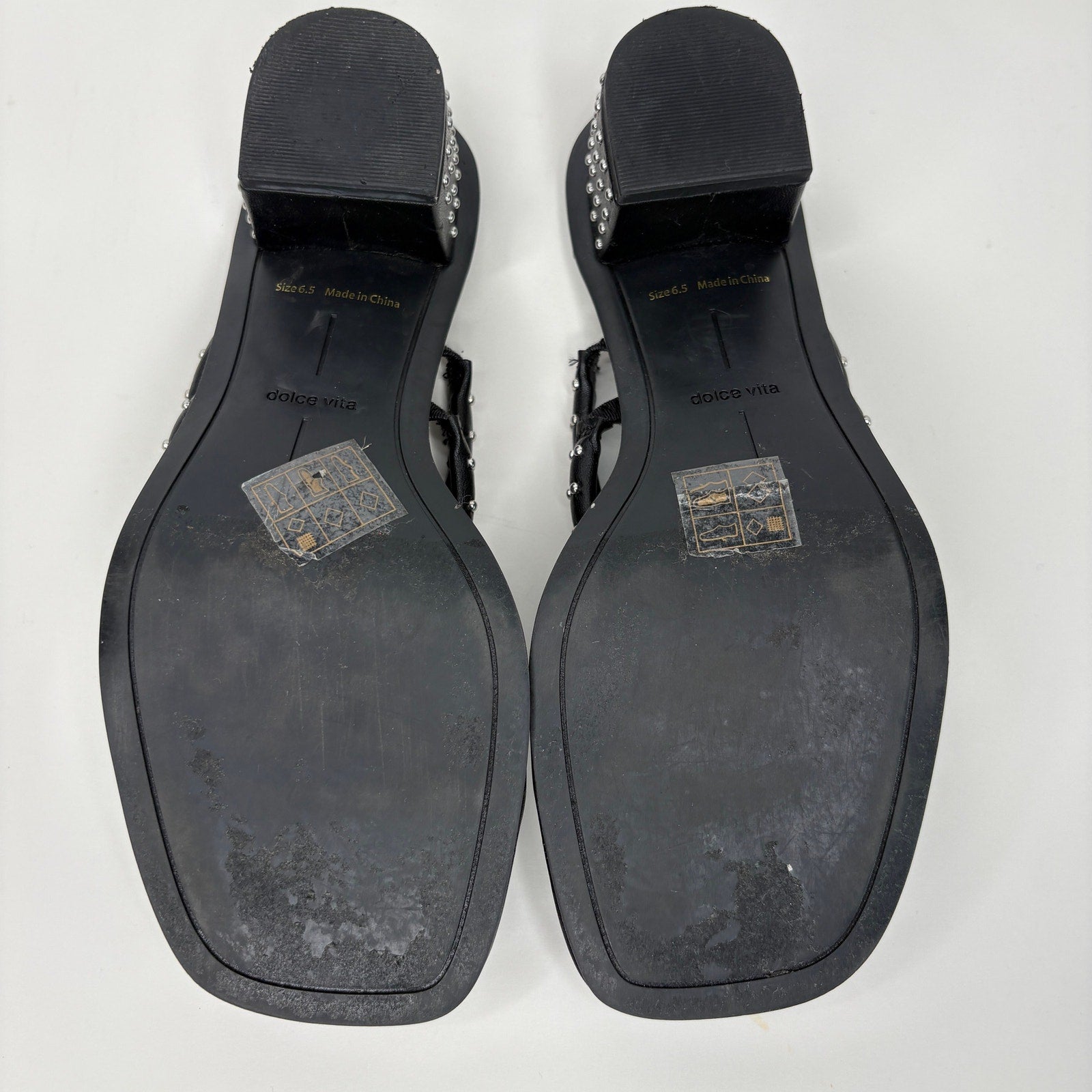 Dolce Vita Studded Black Slip On Square Toe Heeled Sandals - Women's Size 6.5