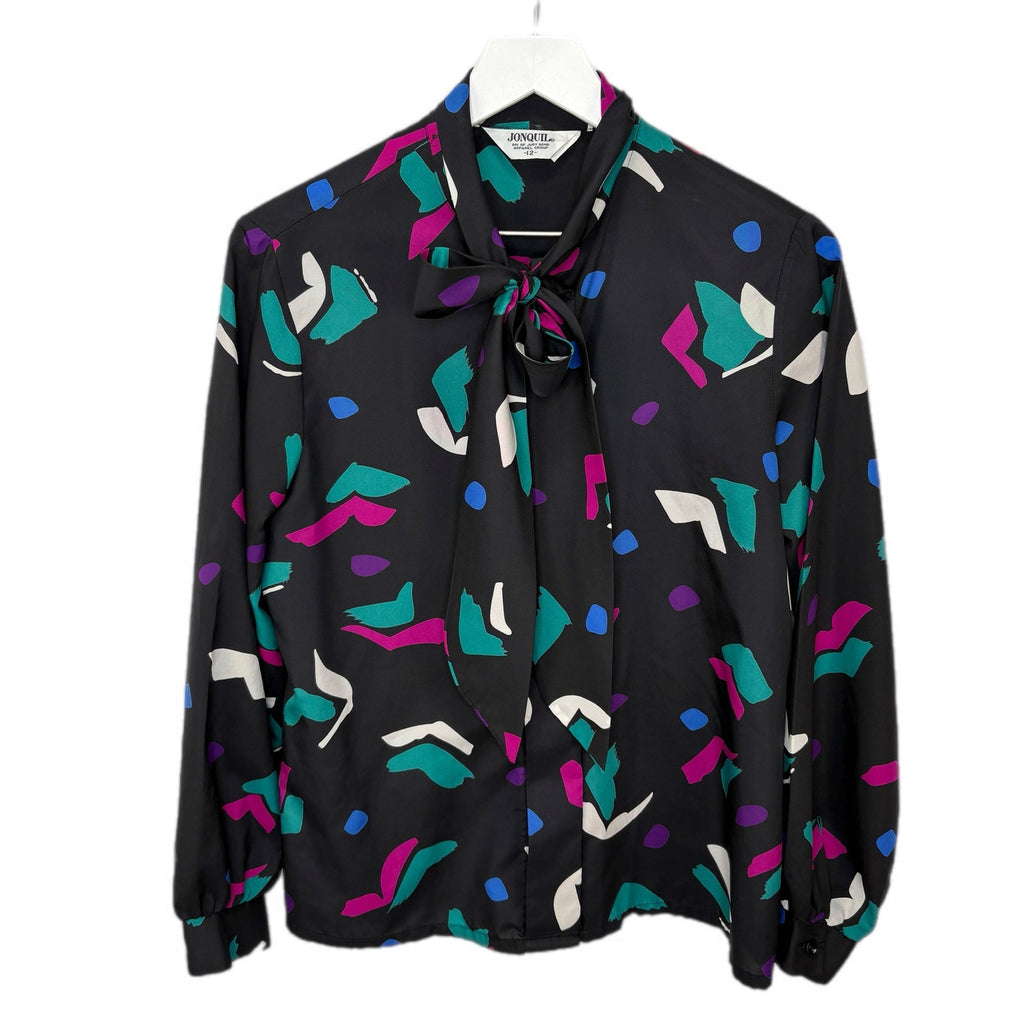 Vintage 80's Tie Neck Long Sleeve Blouse - Women's Size 12