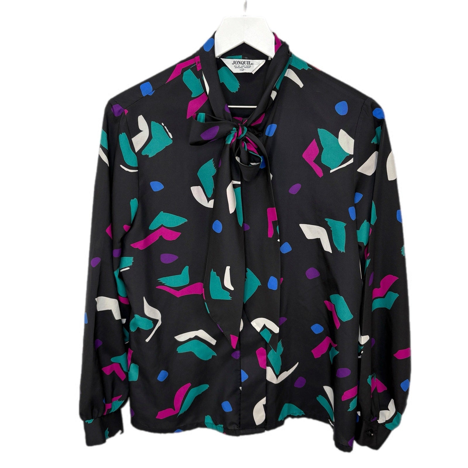 Vintage 80's Tie Neck Long Sleeve Blouse - Women's Size 12