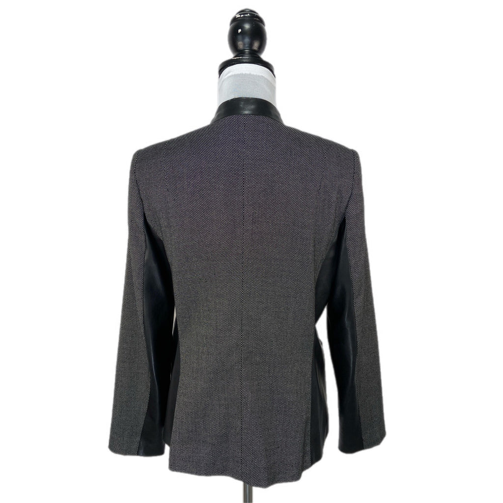 Faux Leather Birds Eye Pattern Collarless Blazer - Women's Size 12