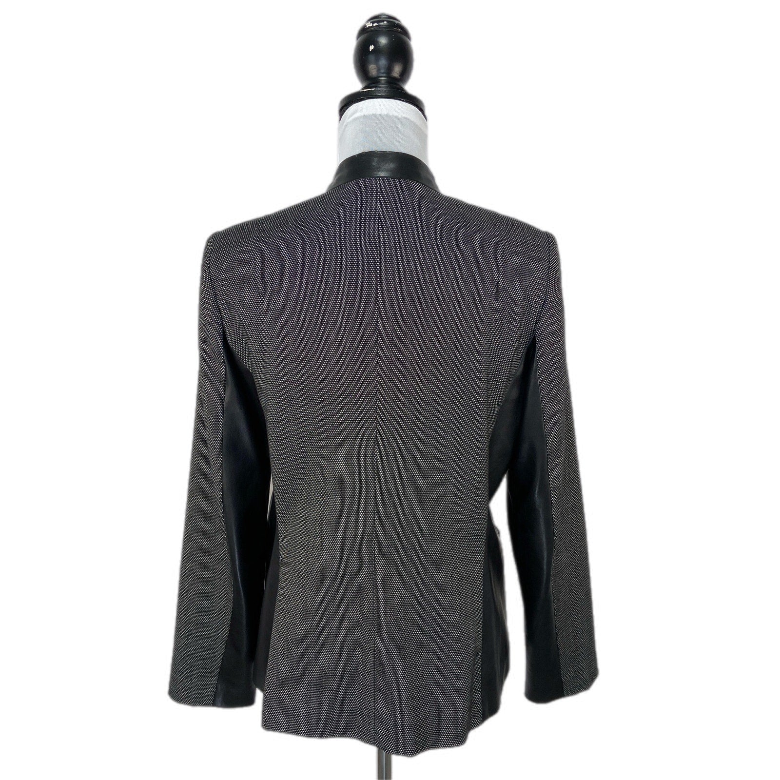 Faux Leather Birds Eye Pattern Collarless Blazer - Women's Size 12
