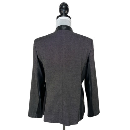Faux Leather Birds Eye Pattern Collarless Blazer - Women's Size 12